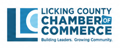 Licking County Chamber of Commerce logo in blue with tagline “Building Leaders. Growing Community.”