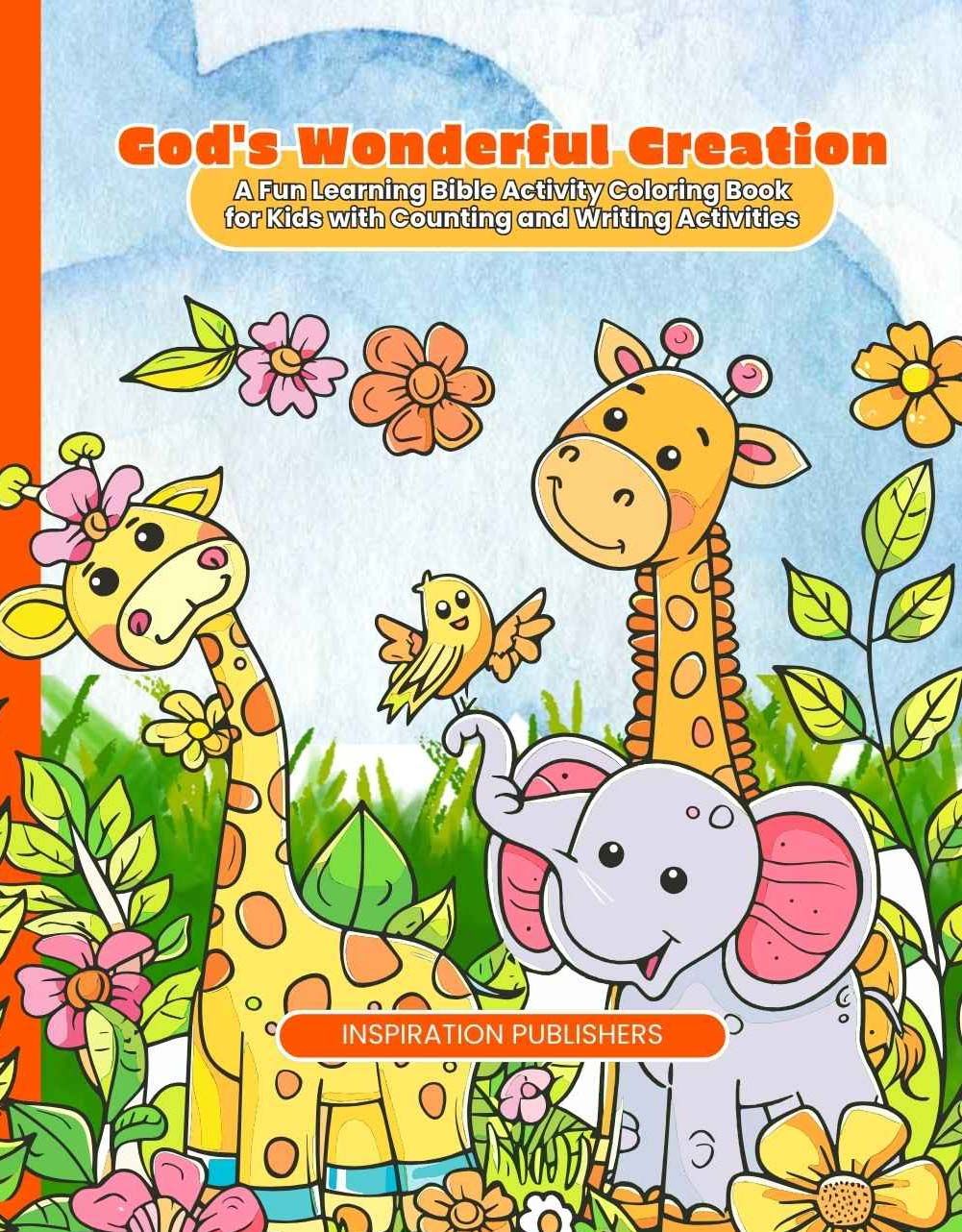 A coloring book with giraffes and elephants on it