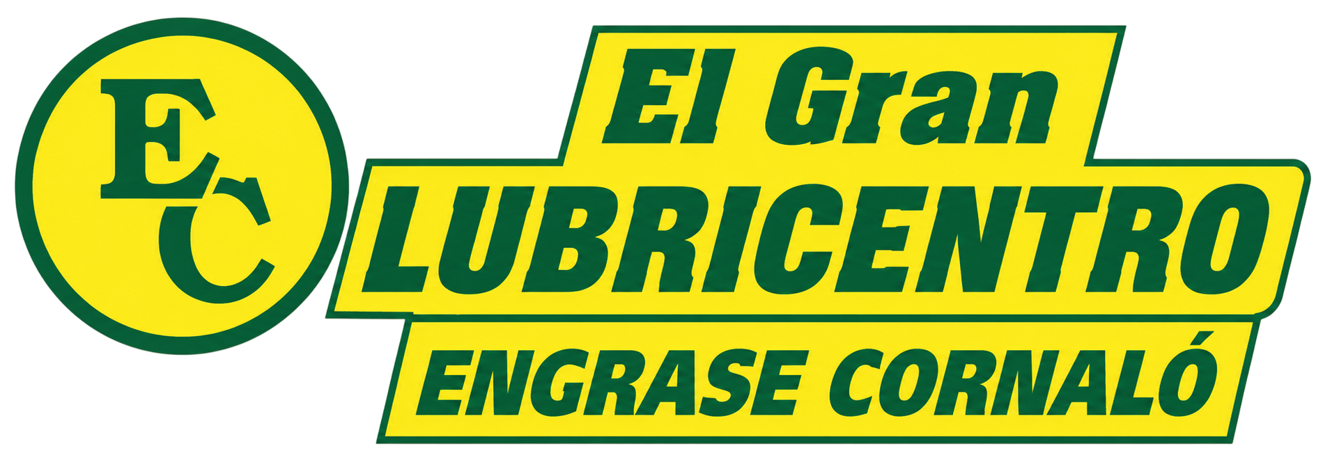 Logo de El Gran Lubricentro Engrase Cornaló en verde y amarillo, con círculo “EC” y texto inclinado.