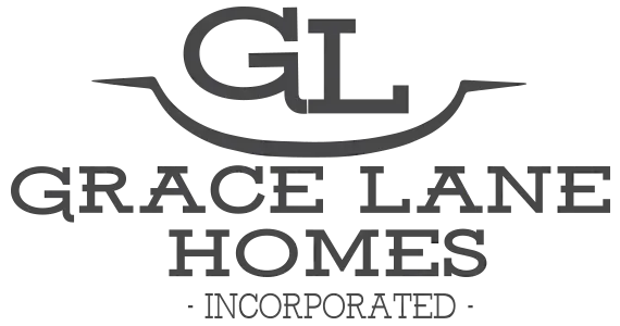 The logo for grace lane homes incorporated is black and white.
