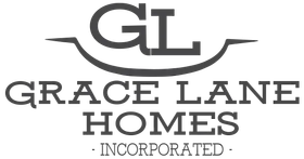 The logo for grace lane homes incorporated is black and white.