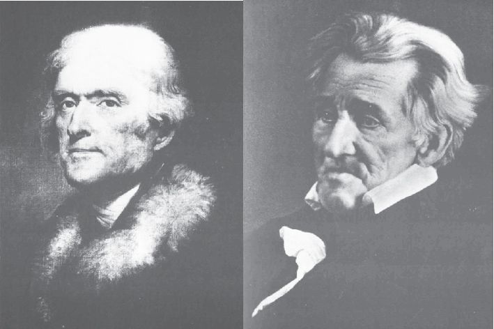 Thomas Jefferson (l.) and Andrew Jackson (r.)(Library of Congress)