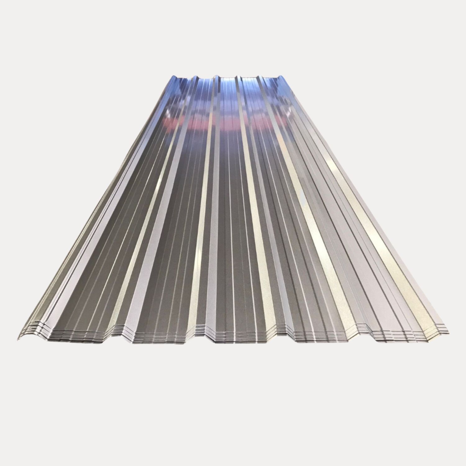 Material para techos de metal corrugado. Gris y plateado, con crestas verticales.
