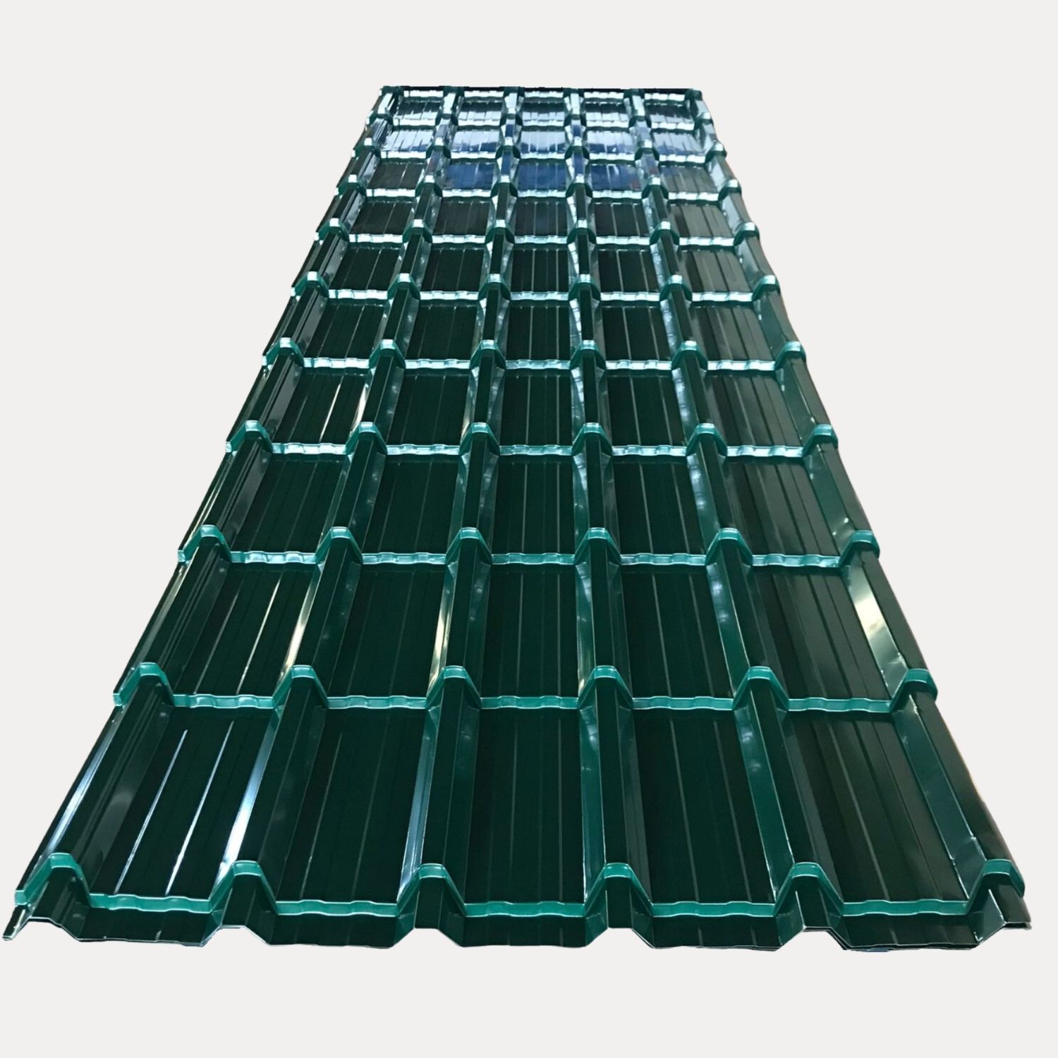 Lámina de techado de metal verde.