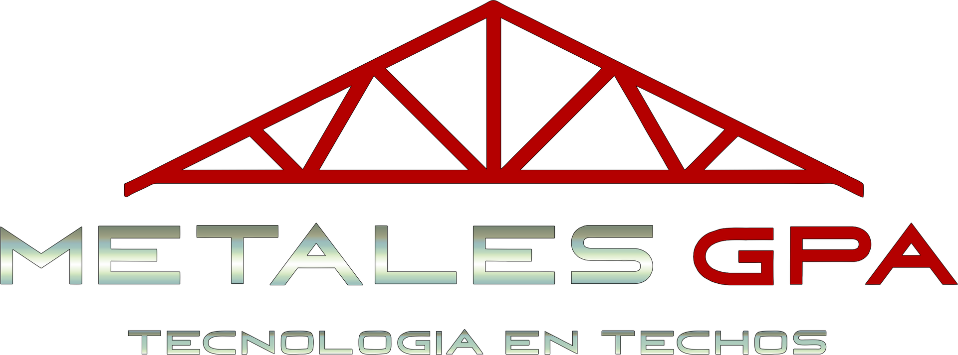 Logo for Metales GPA featuring a red roof truss over the company name and tagline 