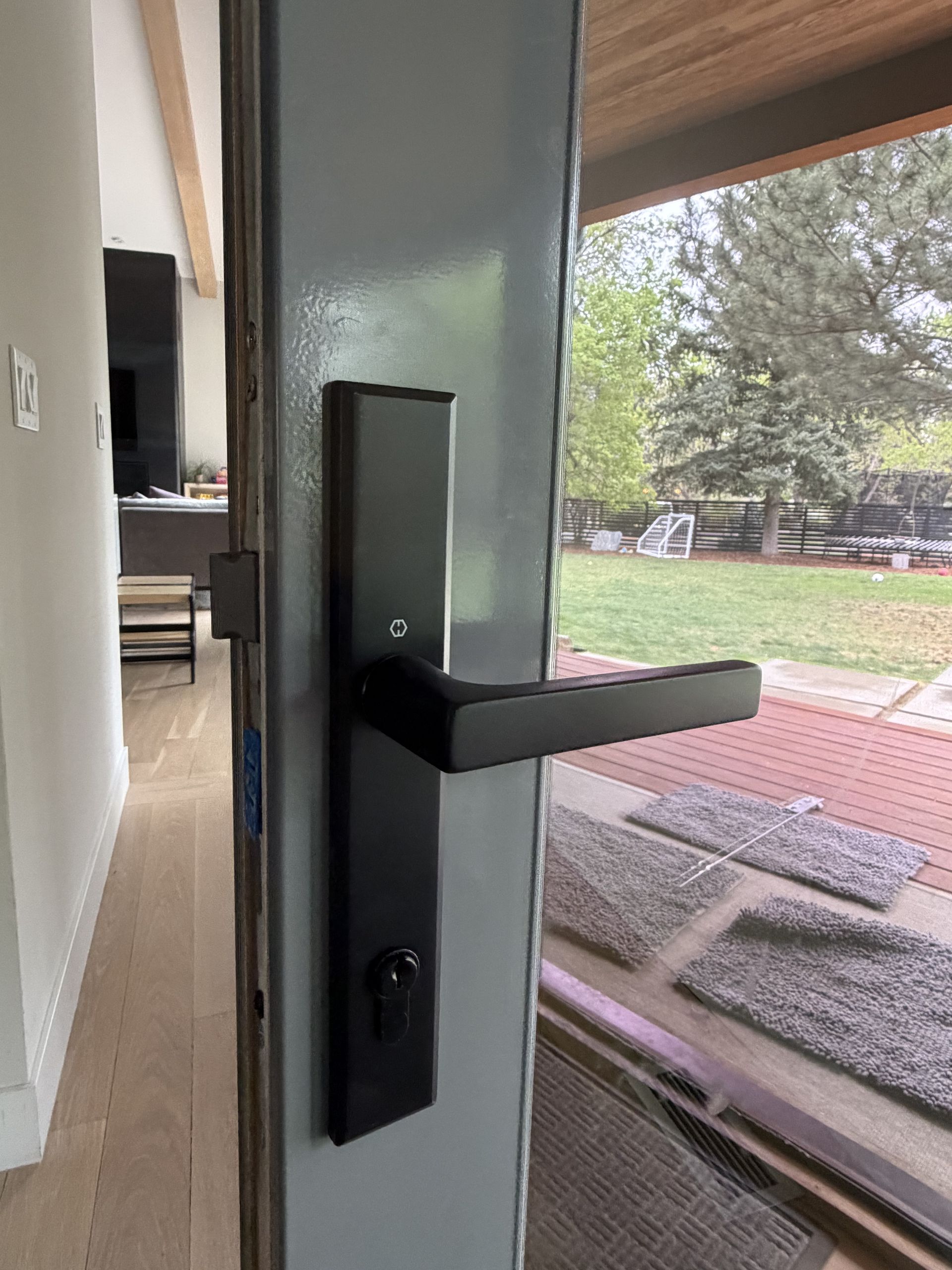     residential multipoint lock hardware installed on front door