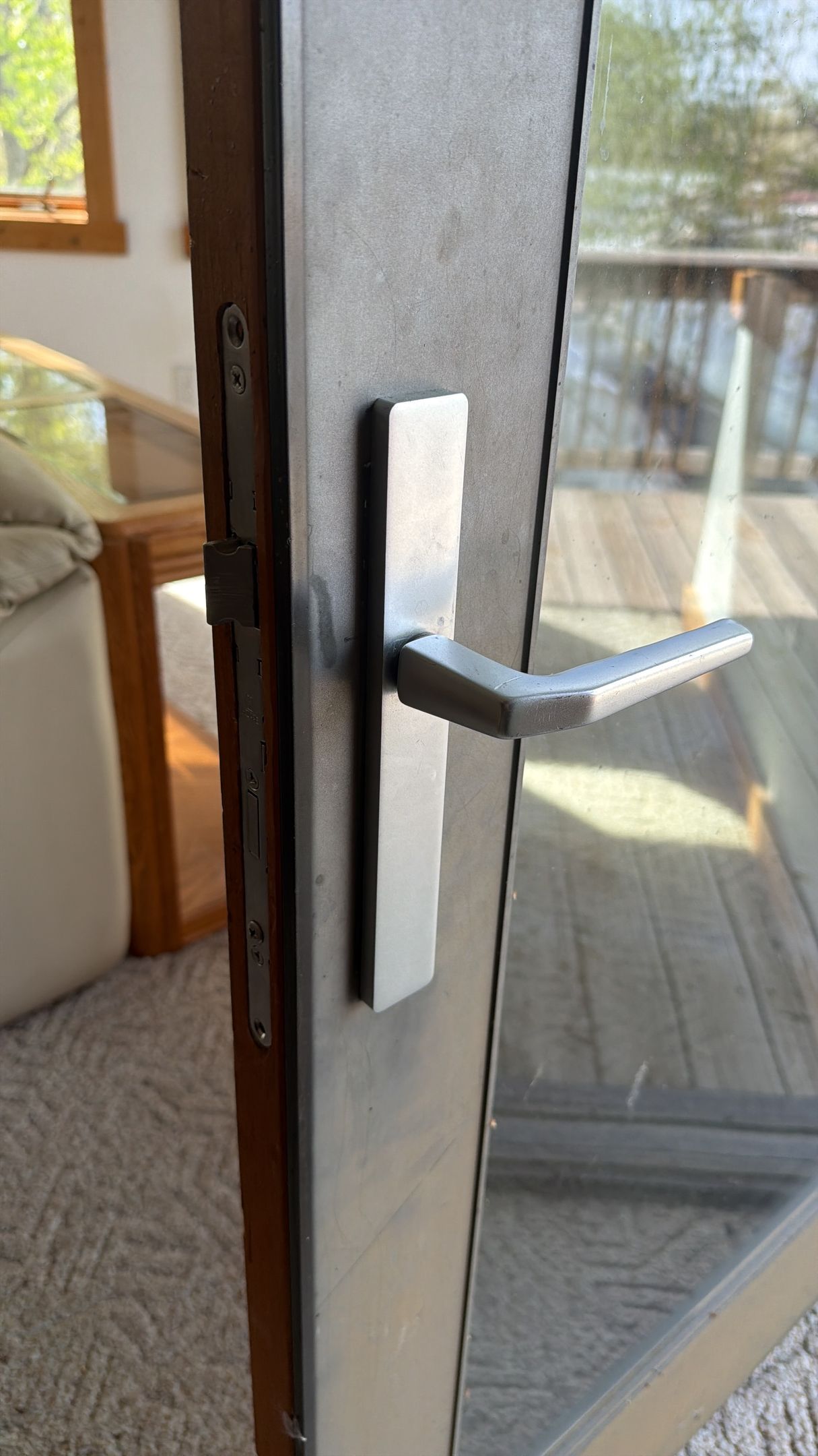     modern multipoint lock installed on exterior home door in Colorado