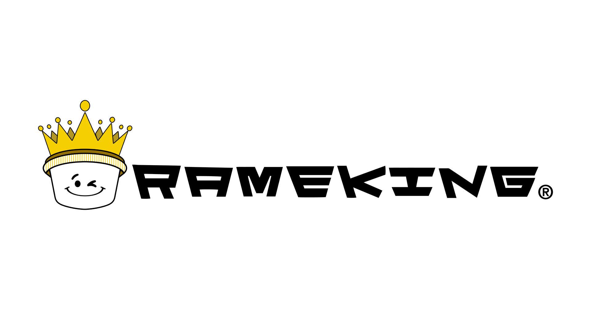 Rameking logo with smiling face wearing a golden crown next to bold text 