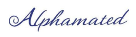 Alphapated written in elegant blue script.