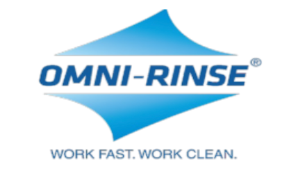 Logo for Omni-Rinse with a blue diamond shape and the words