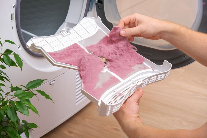 Cleaning pink dryer lint.