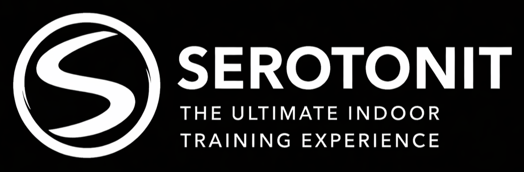 White Serotonit logo on a black background. Includes a stylized