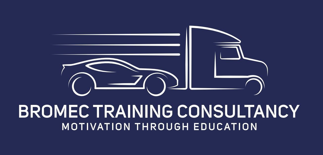 The logo for bromec training consultancy shows a truck and a car