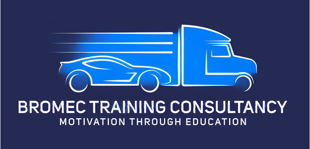 The logo for bromec training consultancy shows a truck and a car.