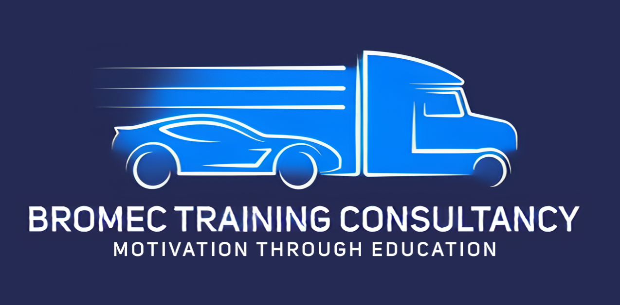 The logo for bromec training consultancy shows a truck and a car.