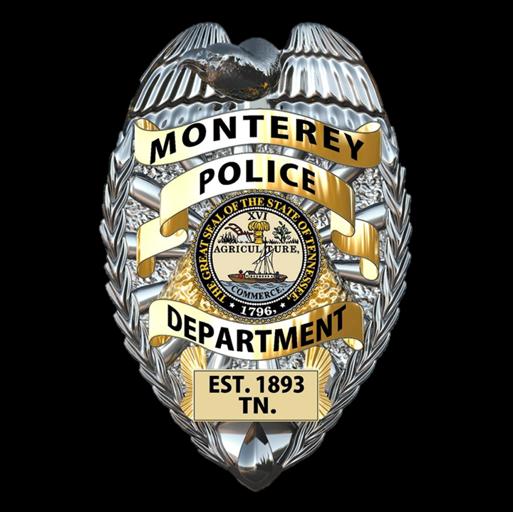 A monterey police department badge on a black background