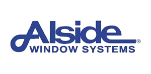 The alside window systems logo is blue and white on a white background.