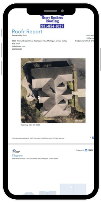 A cell phone with a roof report on it