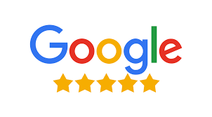 A google logo with five stars on it on a white background.