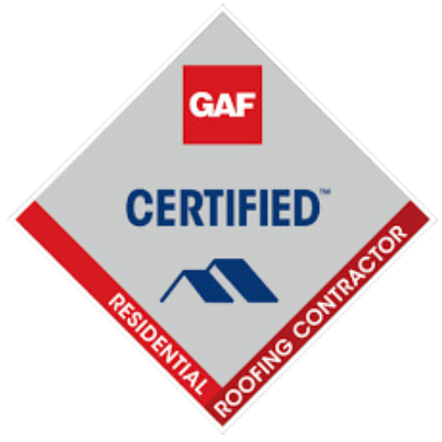 A logo for a certified residential roofing contractor