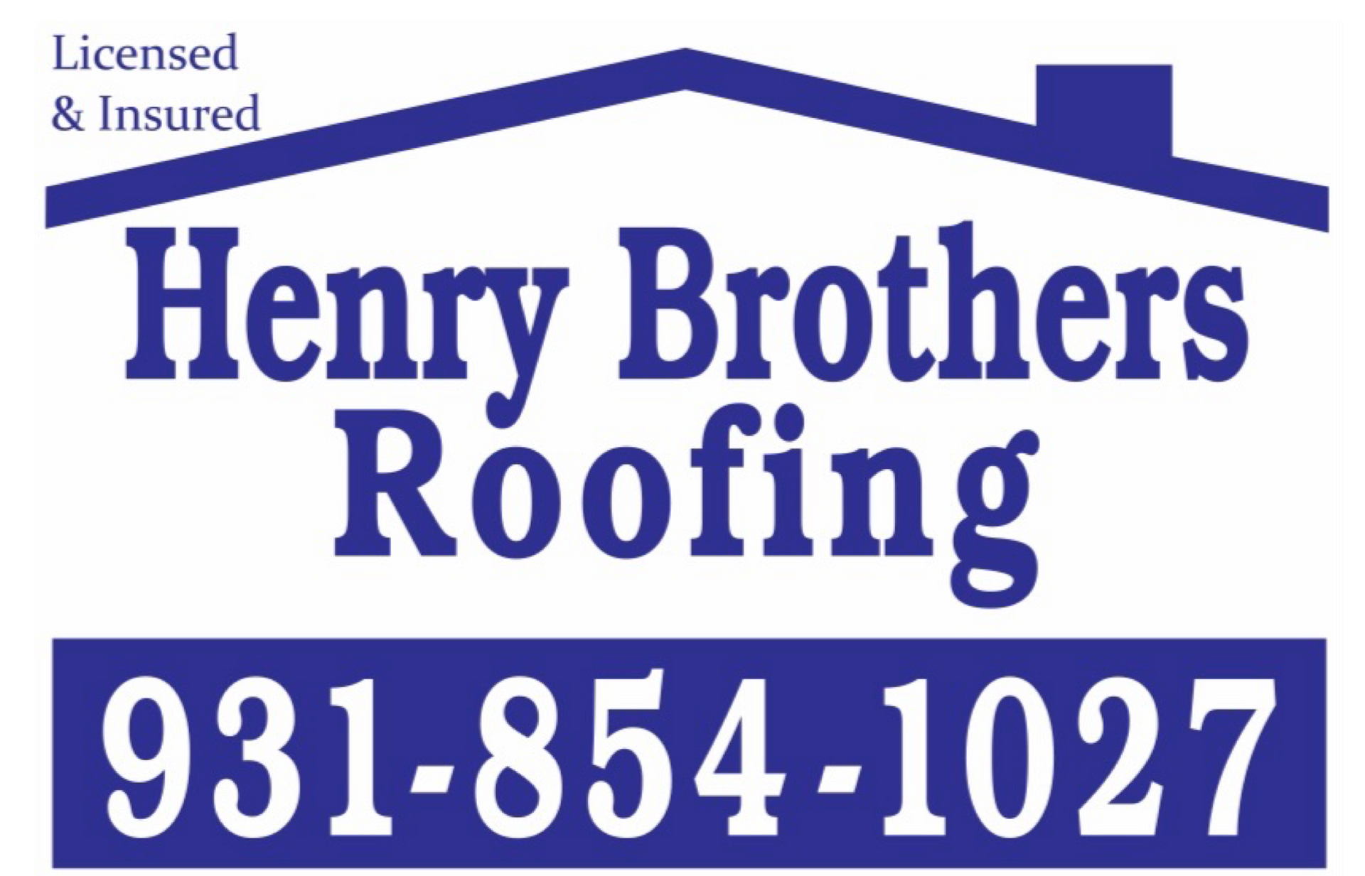 A logo for henry brothers roofing with a phone number