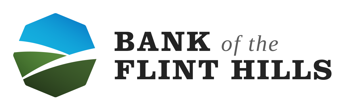 The bank of the flint hills logo is blue and green.