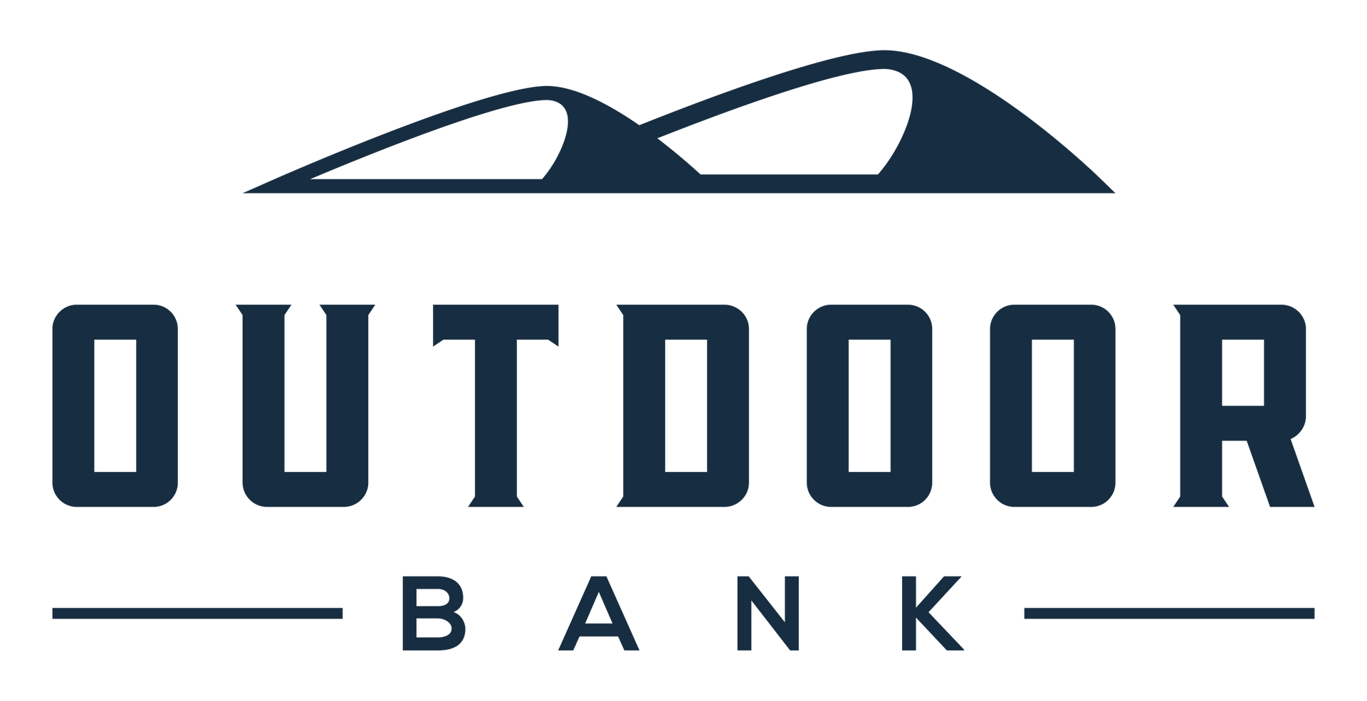 The outdoor bank logo is a blue logo with a mountain in the background.