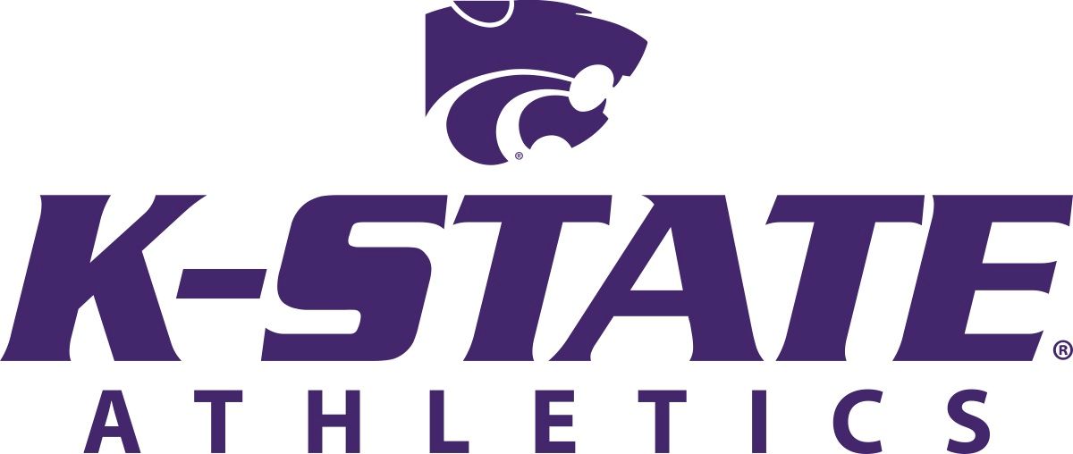 A logo for k-state athletics with a purple cat on it.