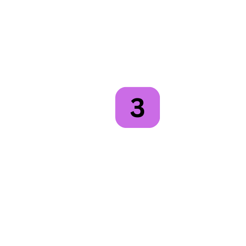 Purple, rounded square with the number 3.