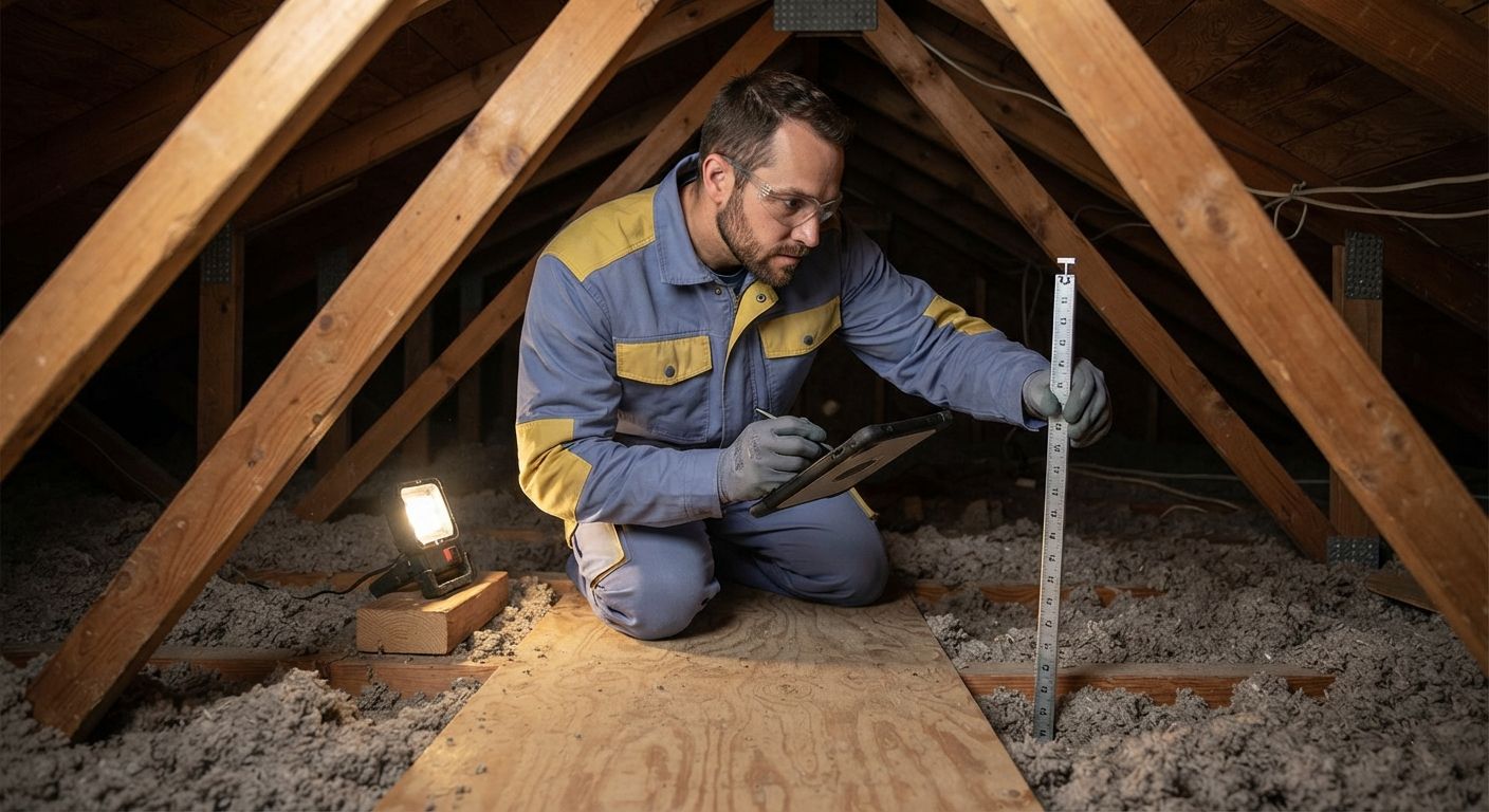 Professional technician inspecting attic conditions after an insulation service request