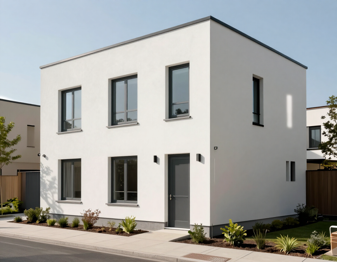 Fachada residencial moderna recién pintada