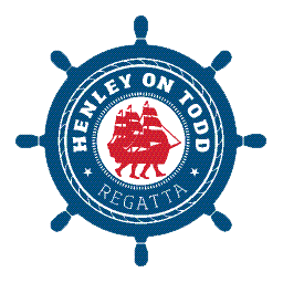 A logo for henley on todd regatta with a steering wheel