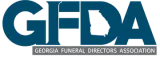 Georgia Funeral Directors Association logo in blue and white with Georgia silhouette