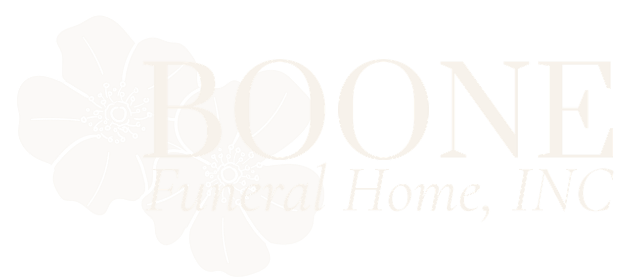 Boone Funeral Home, Inc. logo in white on a pale background