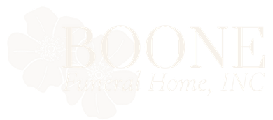 Boone Funeral Home, Inc. logo in white on a pale background