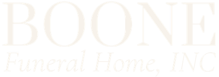 Boon e Funeral Home, Inc. logo in pale beige text on a white background