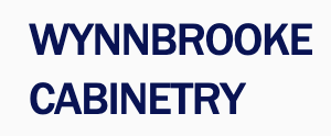 A blue and white logo for wynnbrooke cabinetry
