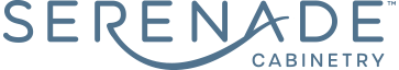 The serenade cabinetry logo is blue and white on a white background.