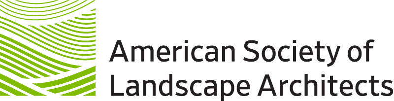Logo of the American Society of Landscape Architects with green abstract design.