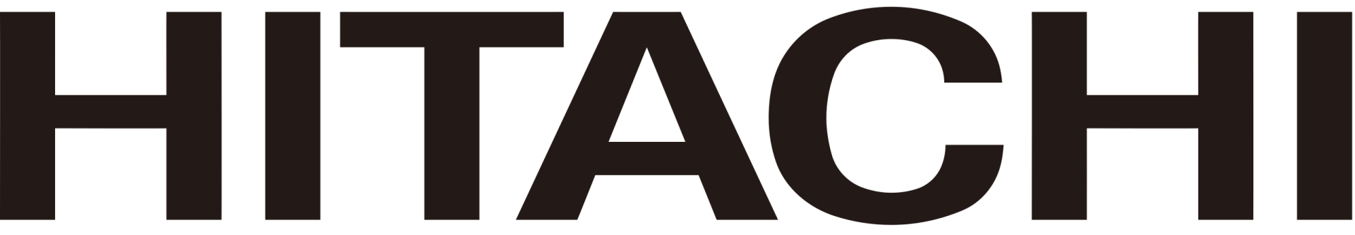 A black and white logo for hitachi on a white background.