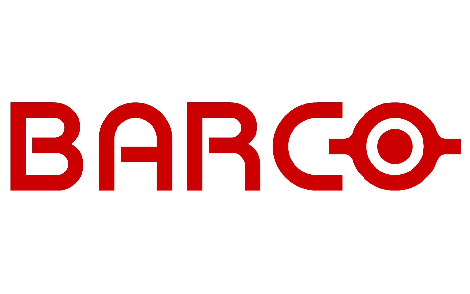 The logo for barco is red and white on a white background.
