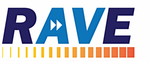 The word rave is written in blue and orange on a white background.