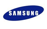 The samsung logo is blue and white on a white background.