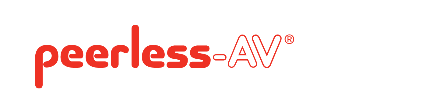 The peerless-av logo is red on a white background