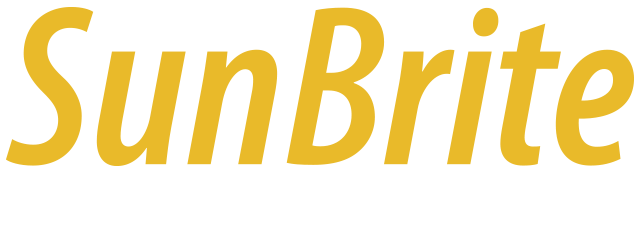 The sunbrite logo is yellow on a white background
