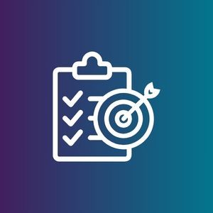 White checklist and target icon on purple-to-blue gradient background