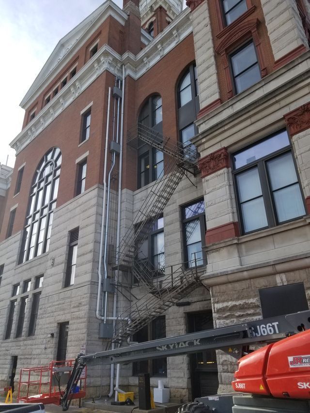 Truck outside a building