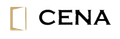A black and gold logo for cena on a white background.
