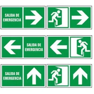 Señales verdes de salida de emergencia con iconos de personas corriendo