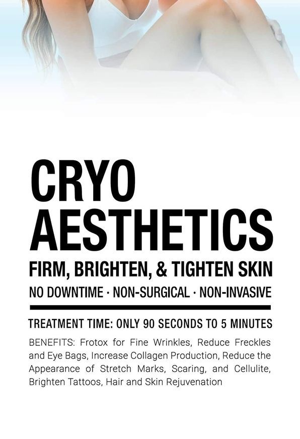 A poster for cryo aesthetics firm , brighten , and tighten skin.